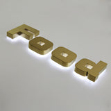 Custom laser cut 3D LED hanging golden sign visible at night personalized company sign