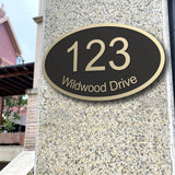 Vintage Oval Address Plaque Arc Text Metal Bronze Signage Hotel Villa House Numbers