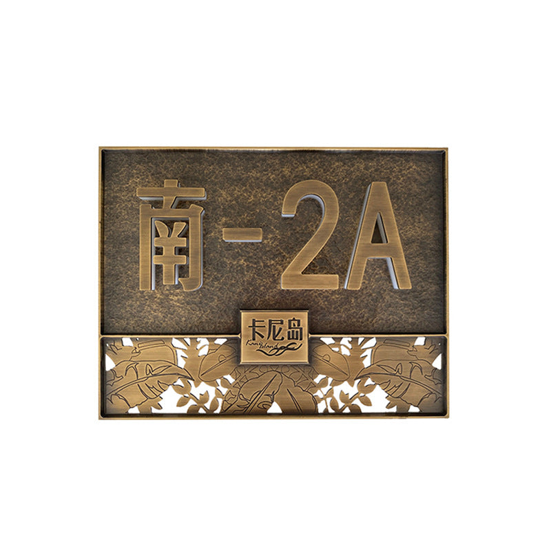 Metal Bronze Address Plaque Square Gate Sign Hotel Villa Building House Number