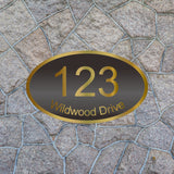 Vintage Oval Address Plaque Arc Text Metal Bronze Signage Hotel Villa House Numbers