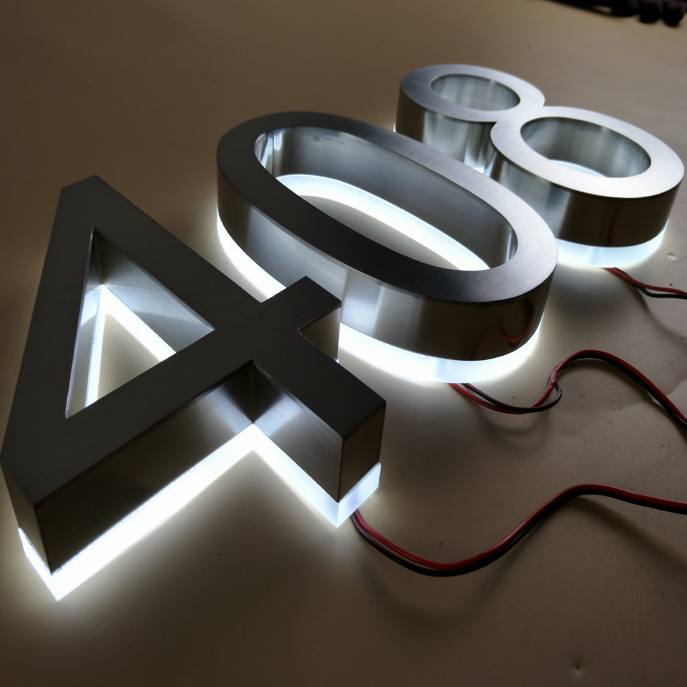 Everlite Illuminated House Numbers Electroplate Brushed Stainless Steel LED Sig ...