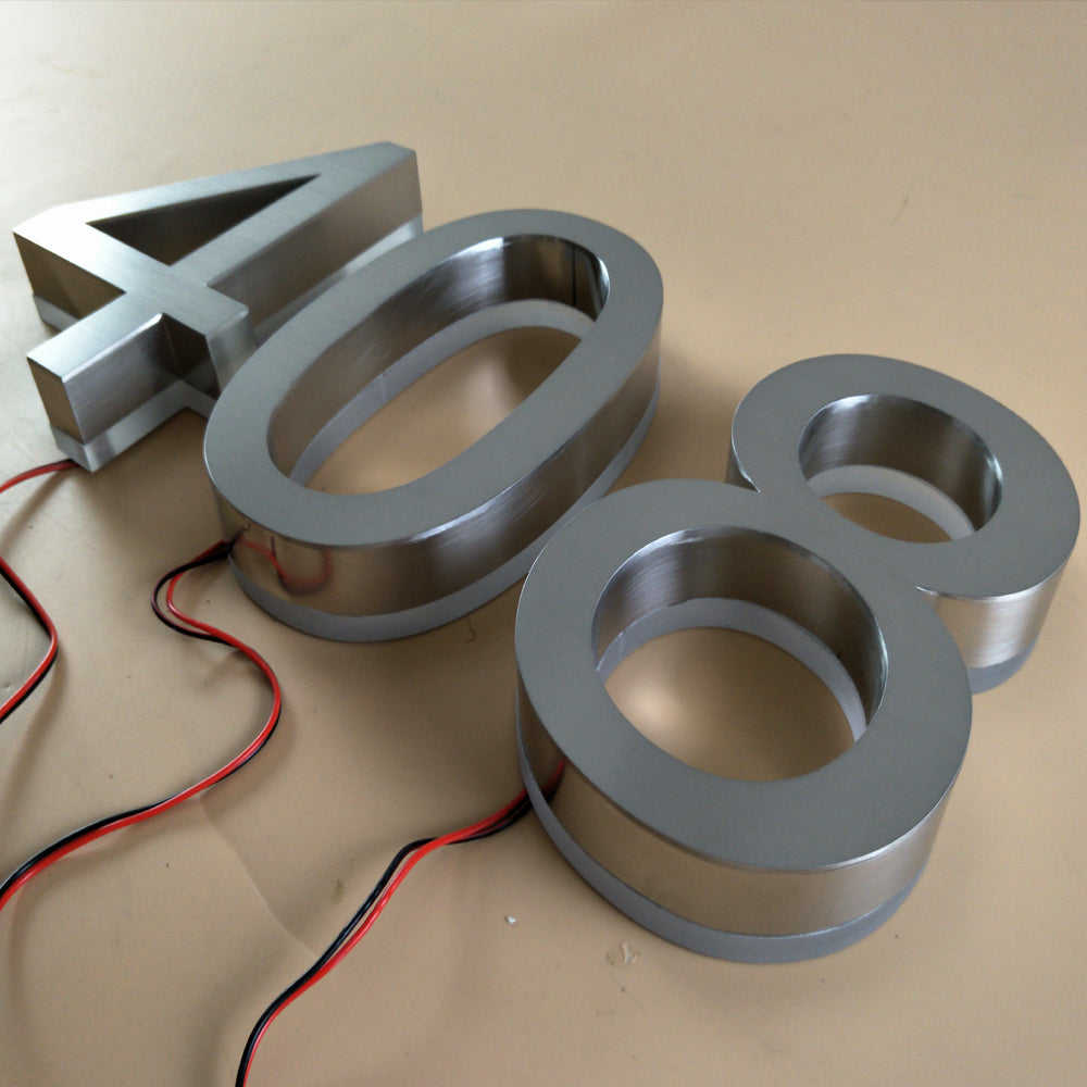 Led Number Sign Parts Illuminated House Numbers Electroplate Brushed Stainless Steel LED Sig ...