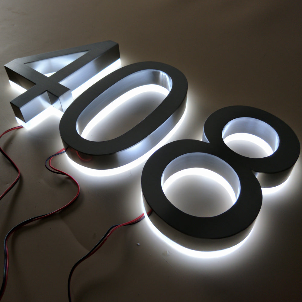 Home Led Numbers Illuminated House Numbers Electroplate Brushed Stainless Steel LED Sig ...