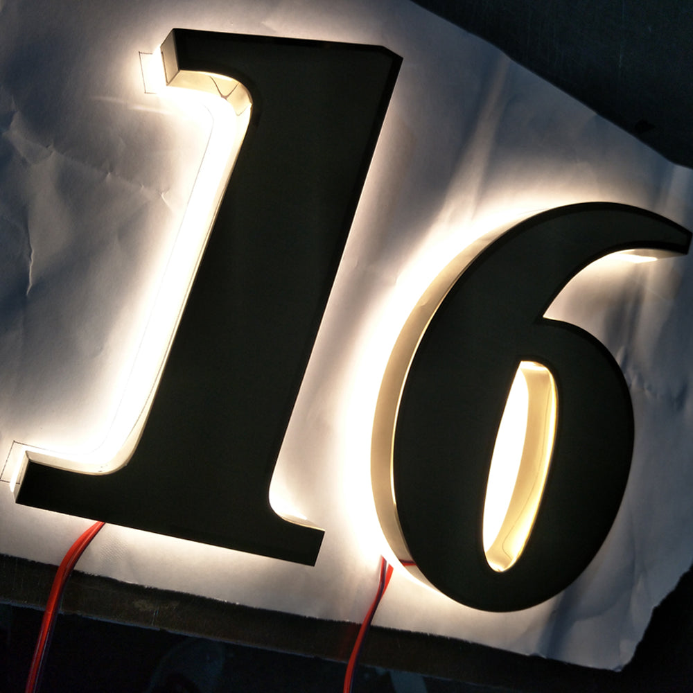 Custom surface Titanized golden color stainless steel light-lit 3D letters numbers