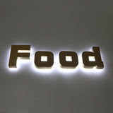 Custom laser cut 3D LED hanging golden sign visible at night personalized company sign