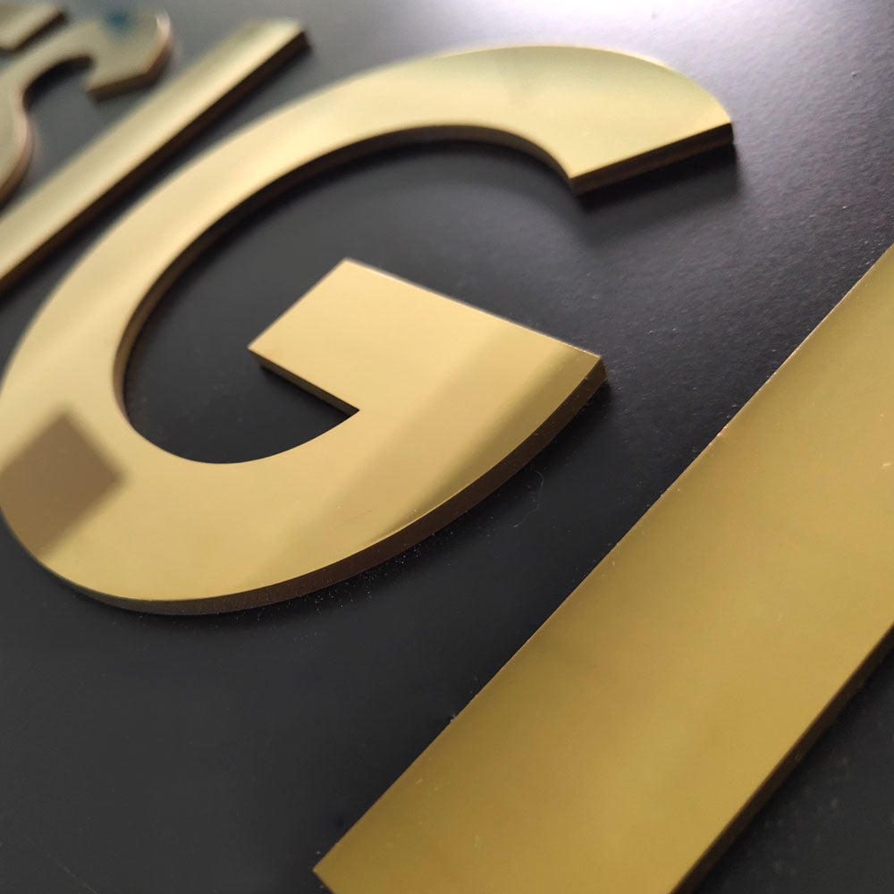 Custom gold fabricated Sign flat cutting stainless steel letters – Cozyle