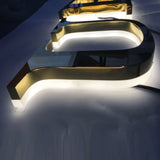 Reverse Light Channel Letters Stainless Steel 3D Letter Sign Building Name Lobby Sign