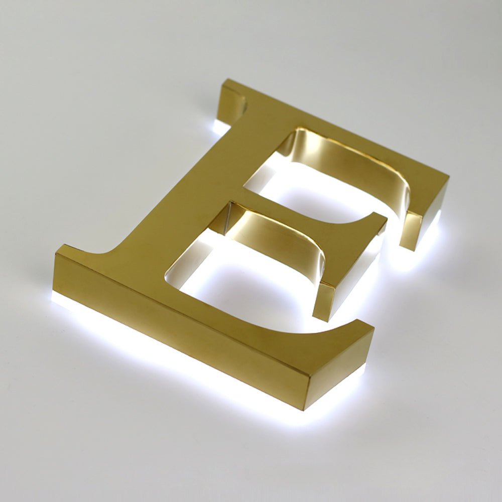 Mirror gold stainless steel halo lit room hotel number signs illuminated signage